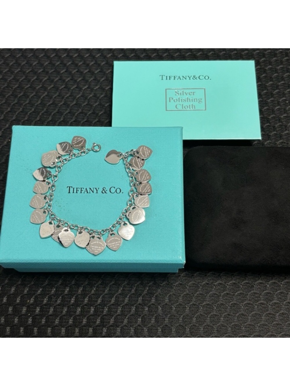 Tiffany & Co. Sterling Silver Heart Charm Bracelet - Blue Box